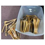 ASSORTED WOODEN CLOTHES HANGERS, VARIOUS STYLES,