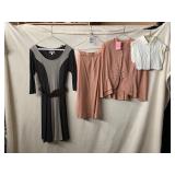 ROBBIE BEE RIBBED DRESS W/ BELT, PINK SKIRT AND