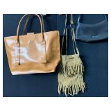 EMILIE M. FAUX LEATHER TOTE, TAN, SNAP CLOSURE,