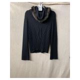 OSCAR DE LA RENTA BLACK RIBBED SWEATER, FAUX FUR
