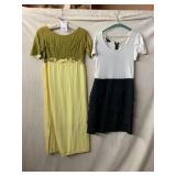 TWO DRESSES, ONE OLIVE AND YELLOW EMBROIDERED