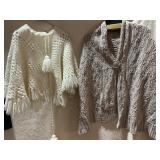 CROCHETED PONCHOS, KNIT CARDIGAN W/ CLASP,