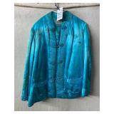 SUSI SILK JACKET, TURQUOISE, FLORAL EMBOSSED