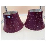 PAIR OF LAMP SHADES, BURGUNDY FABRIC, GOLD