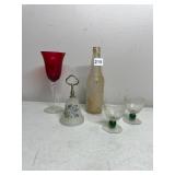 ASSORTED GLASSWARE, INCLUDES RED STEMMED GOBLET,