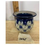 STUDIO POTTERY BOWL, BLUE AND CREAM GLAZE, DOT