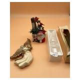 CHRISTMAS DECOR, INCLUDES CERAMIC SANTA PLANTER,
