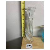 CLEAR PRESSED GLASS VASE, FLARED RIM, RADIATING