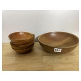 ASSORTED WOODEN SERVING BOWLS, NATURAL FINISH,