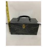 MARBLED FINISH VANITY BOX, HINGED LID, BRASS