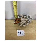 CERAMIC RAM FIGURINE, BROWN GLAZED FACE, TEXTURED