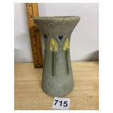 ART POTTERY VASE, GREY TEXTURED FINISH, YELLOW