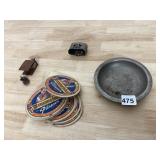 BRAUMEISTER PILSNER BEER COASTERS, METAL ASHTRAY,