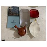 ASSORTED DECORATIVE ITEMS, INCLUDES CERAMIC LEAF