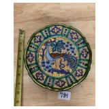 ASSISI HAND-PAINTED CERAMIC PLATE, PEACOCK MOTIF,
