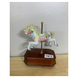 CAROUSEL HORSE FIGURINE, MUSICAL, WOODEN BASE,