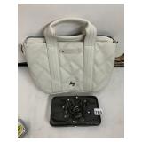 LUG QUILTED TOTE BAG, WHITE, DUAL HANDLES, ZIP