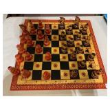 RUSSIAN KHOKHLOMA STYLE CHESS SET, HAND-PAINTED