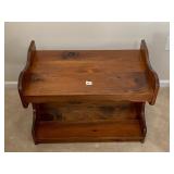 PINE STOOL, TWO-TIERED, SCALLOPED APRON, BRASS