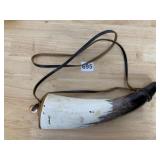 POWDER HORN, GENUINE HORN CONSTRUCTION, WOODEN
