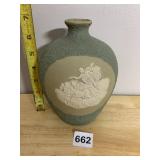 WEDGWOOD STYLE JASPERWARE VASE, SAGE GREEN, WHITE