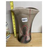 ART POTTERY VASE, TRIANGULAR RIM, MATTE GREY
