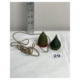 WOODEN SPINNING TOPS, INCLUDES TWO TOPS, ONE W/