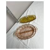 PRESSED GLASS SERVING DISHES, INCLUDES AMBER