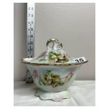 LEFTON CHINA COVERED SUGAR BOWL, HAND PAINTED