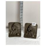 CAST METAL BOOKENDS, NATIVE AMERICAN CHIEF BUST