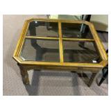 WOOD COFFEE TABLE, SQUARE TOP, GLASS INSETS,