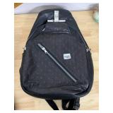 BLACK LEATHER BACKPACK, FAUX OSTRICH TEXTURED