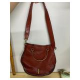 HIDESIGN LEATHER HOBO BAG, DEEP RED, BRASS