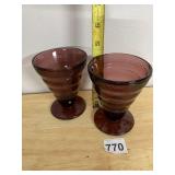 PRESSED GLASS GOBLETS, PLUM COLOR, RIBBED BODY,