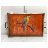 METAL SERVING TRAY, RECTANGULAR, PARROT MOTIF,