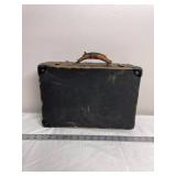 VINTAGE HARDSHELL SUITCASE, BLACK EXTERIOR, METAL