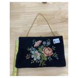 JOLLOS ORIGINAL CLUTCH, BLACK NEEDLEPOINT, FLORAL
