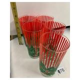 ASSORTED DRINKING GLASSES, RED STRIPED PATTERN,