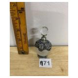 PERFUME BOTTLE, FROSTED GLASS, METAL FILIGREE