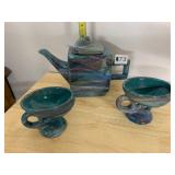STUDIO POTTERY TEA SET, INCLUDES TEAPOT W/ LID,