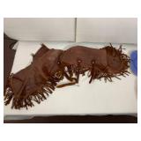 WESTERN LEATHER CHAPS, BROWN LEATHER, FRINGE