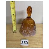 FENTON GLASS BELL, AMBERINA GLASS, EMBOSSED