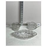 ASSORTED PRESSED GLASS VASES, INCLUDES ETCHED