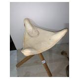 TRIPOD STOOL, LEATHER SEAT W/ EMBOSSED LOGO,