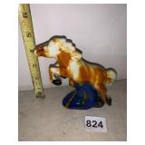 CERAMIC REARING HORSE FIGURINE, MULTICOLOR GLAZE,