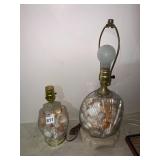 TABLE LAMPS, GLASS BASES FILLED W/ SEASHELLS AND