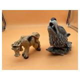 CERAMIC FIGURINES, INCLUDES COW AND HOWLING WOLF