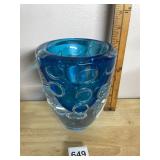 ART GLASS VASE, COBALT BLUE INTERIOR, CLEAR