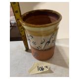 HAND-THROWN POTTERY CROCK, EARTHENWARE, BLUE SLIP