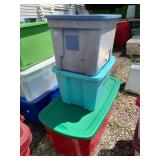 ASSORTED PLASTIC STORAGE TOTES, VARIOUS SIZES,